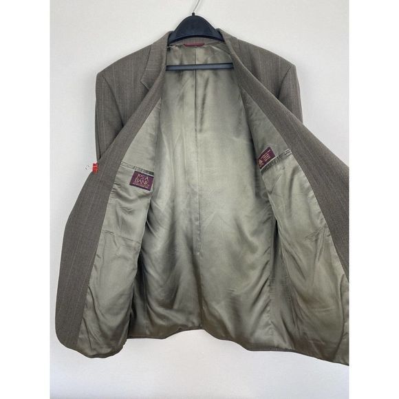 Jos A Bank 44 R 100% Wool Blazer Sport Coat Jacket Herringbone Stripe Brown 2 Bu - Picture 7 of 12